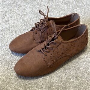 🛍️ Bundle 2 for 20 🛍️ Brown Suede Oxford Shoes with Rounded Toe
